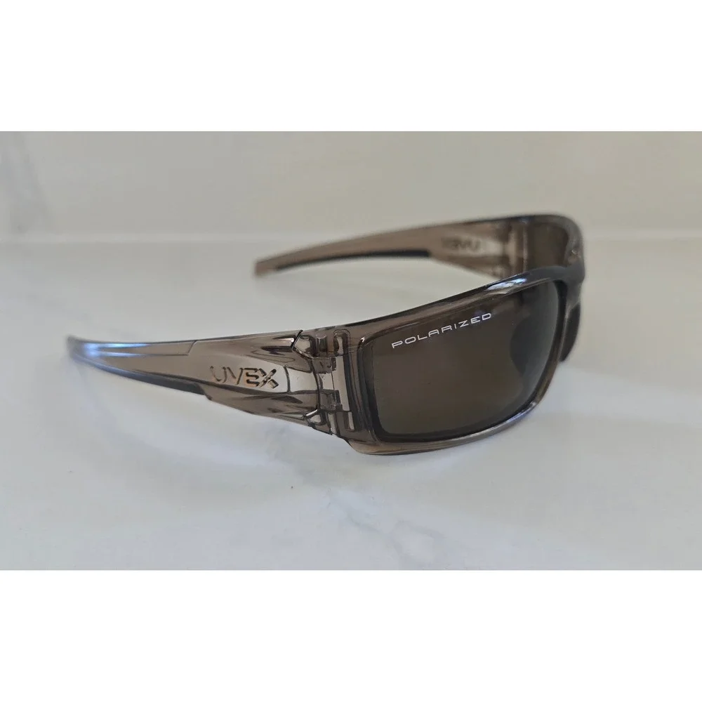 Uvex Hypershock Polarized Sunglasses Smoke Gray Wrap Around Sport Safety Glasses